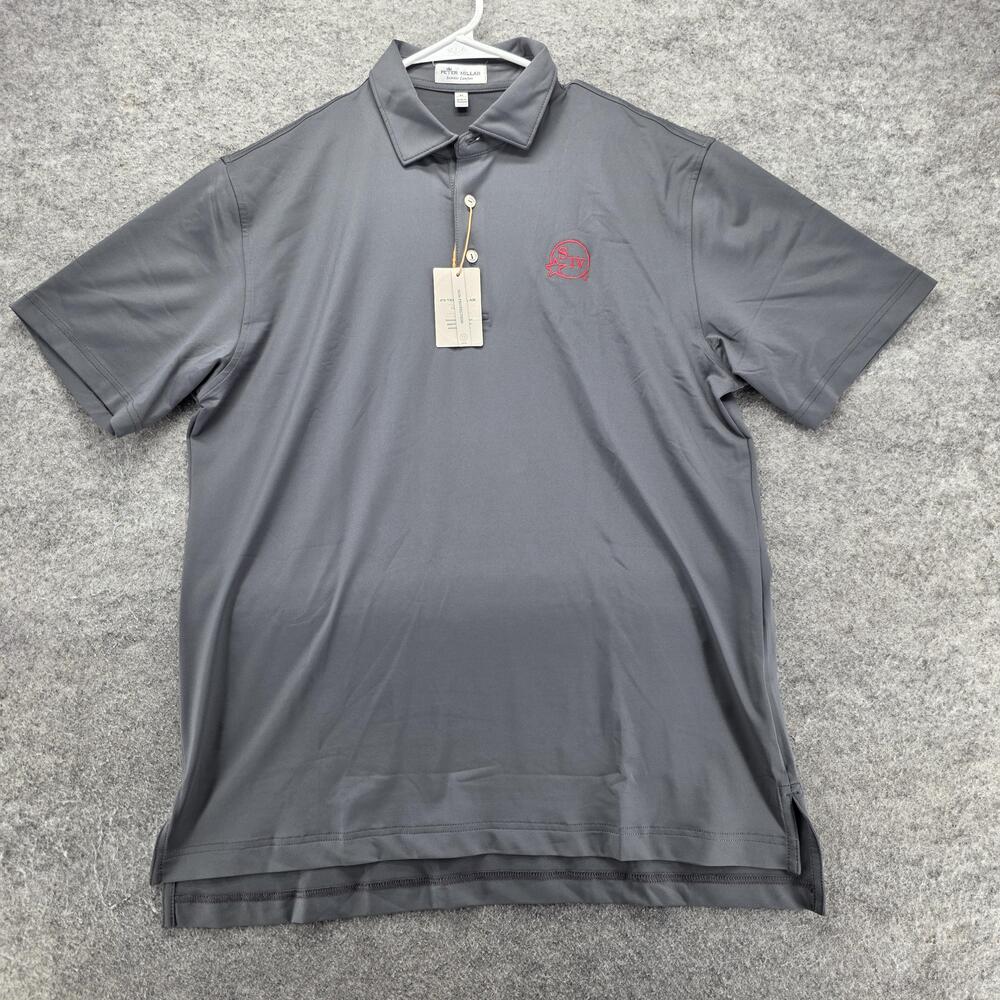 Peter Millar Polo Shirt Mens M Gray Polyester Spandex Summer Comfort Collared